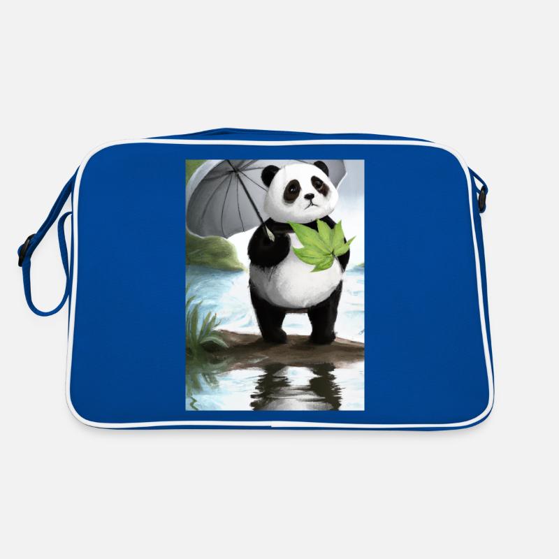 Panda mit Blattschirm Retro Tasche