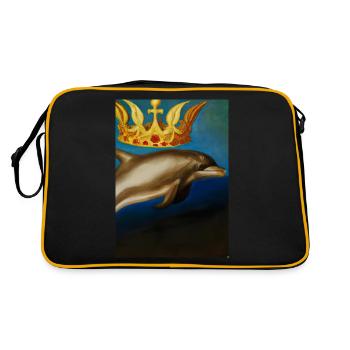 Delfin mit Krone - Retro Tasche - Schwarz/Gold - Hinten