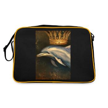 Delfin mit Krone - Retro Tasche - Schwarz/Gold - Hinten