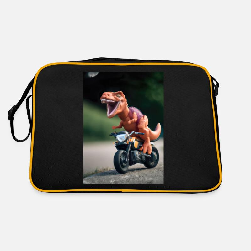 Dinosaurier auf Motorrad Retro Tasche