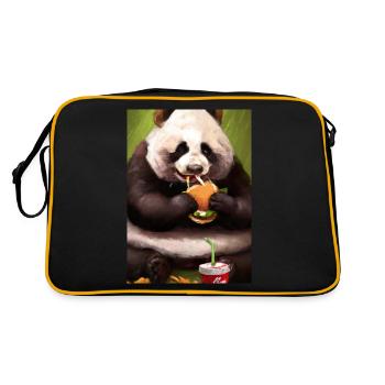 Panda isst Fast Food - Retro Tasche - Schwarz/Gold - Hinten