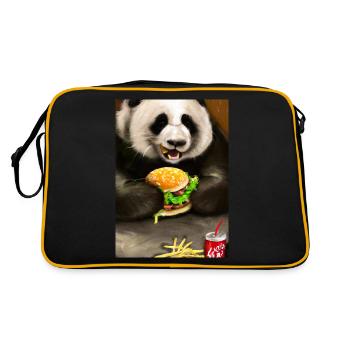 Panda isst Fast Food - Retro Tasche - Schwarz/Gold - Hinten
