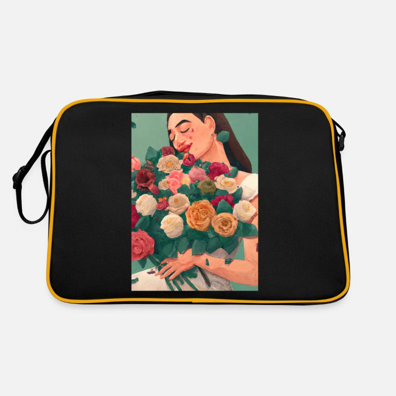 Frauen mit Blumen - Retro Tasche - Schwarz/Gold