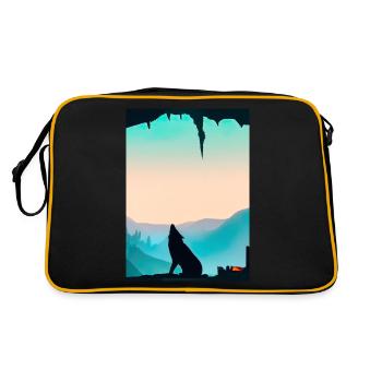 Wolf bei Nacht - Retro Tasche - Schwarz/Gold - Hinten