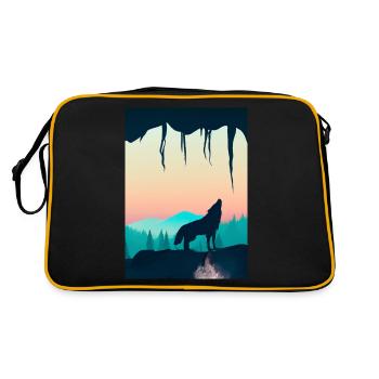 Wolf bei Nacht - Retro Tasche - Schwarz/Gold - Hinten