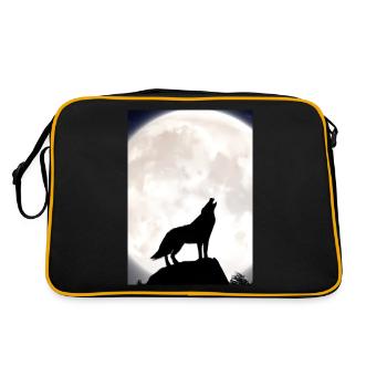 Wolf bei Nacht - Retro Tasche - Schwarz/Gold - Hinten