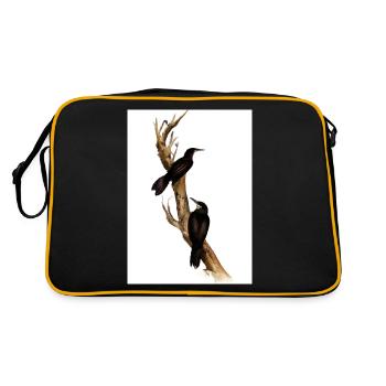 Vögel auf einem Zweig - Retro Tasche - Schwarz/Gold - Hinten