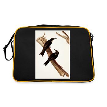 Vögel auf einem Zweig - Retro Tasche - Schwarz/Gold - Hinten