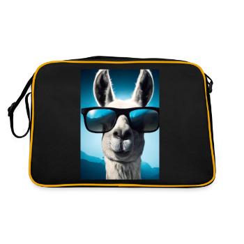 Lama mit Sonnenbrille - Retro Tasche - Schwarz/Gold - Hinten
