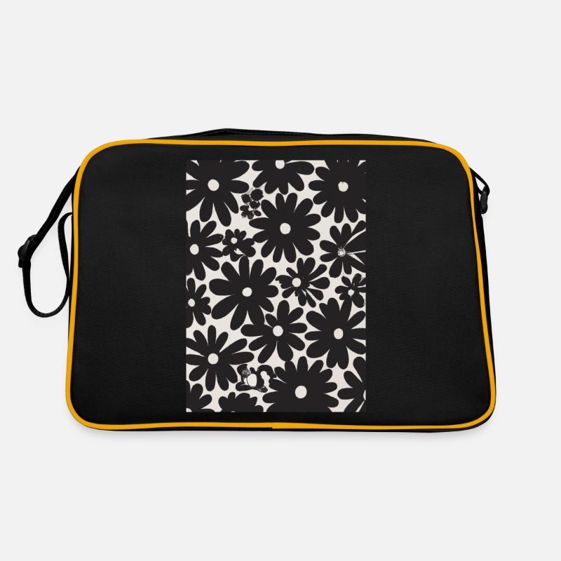 Schwarze Blumen-Muster - Retro Tasche - Schwarz/Gold