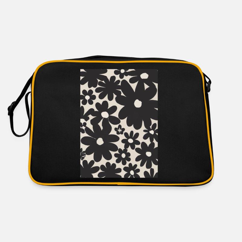 Schwarze Blumen-Muster Retro Tasche