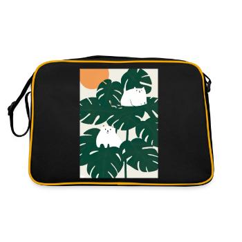 Katzen auf Leafs - Retro Tasche - Schwarz/Gold - Hinten