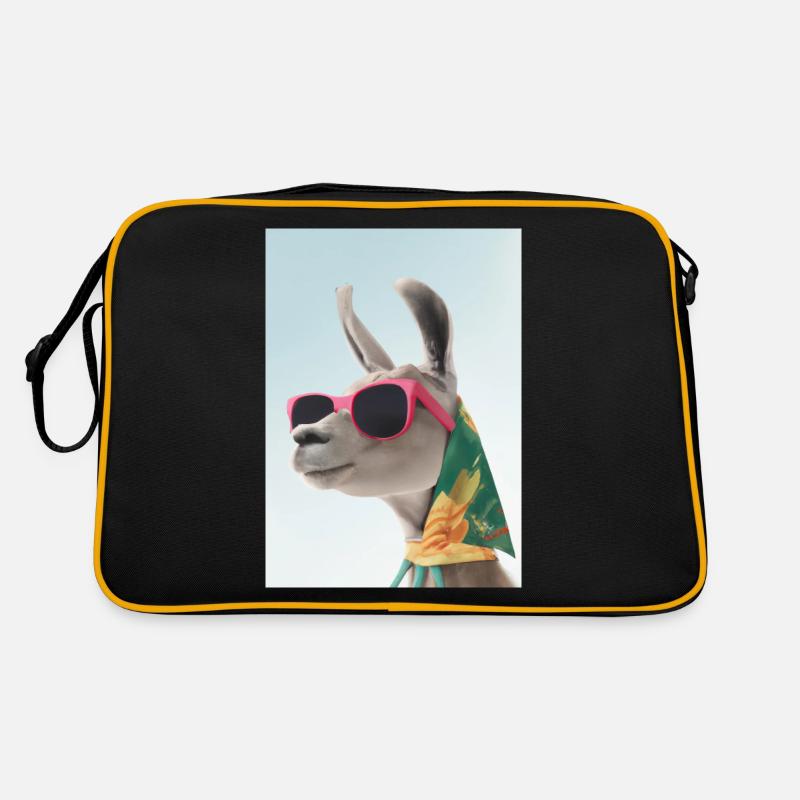 Ferienmode Lama - Retro Tasche - Schwarz/Gold