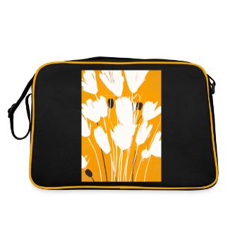 Weiße Blumen - Retro Tasche - Schwarz/Gold - Hinten