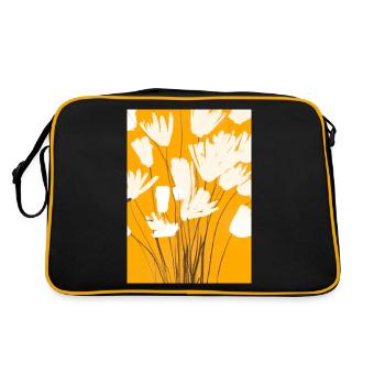 Weiße Blumen - Retro Tasche - Schwarz/Gold - Hinten