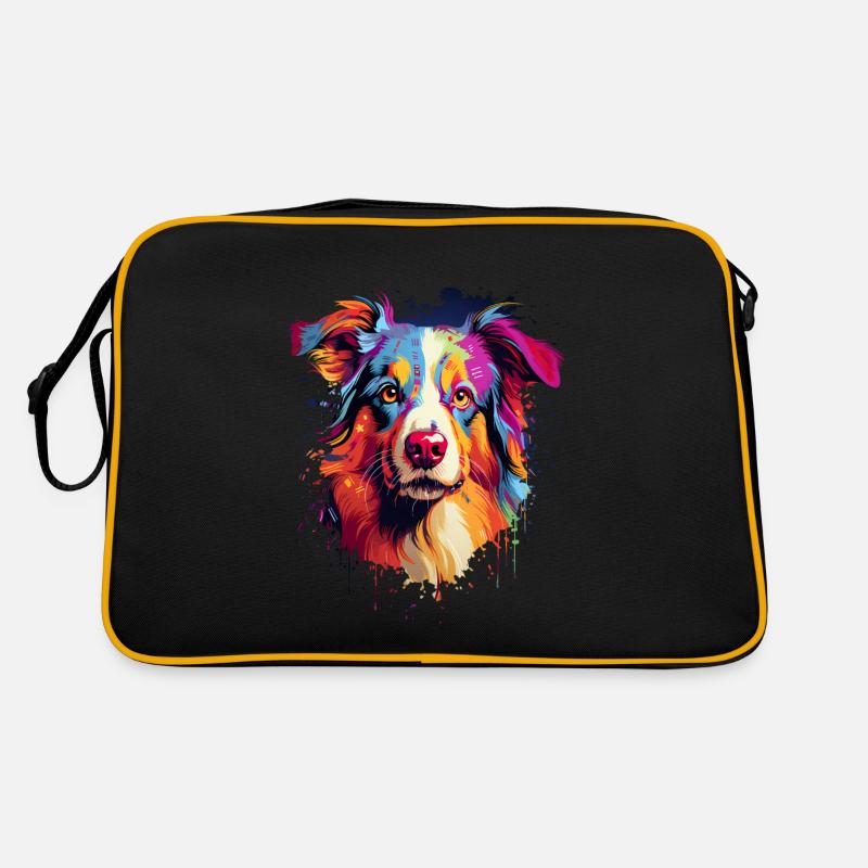 Australian Sheperd Colorful - Retro Tasche - Schwarz/Gold