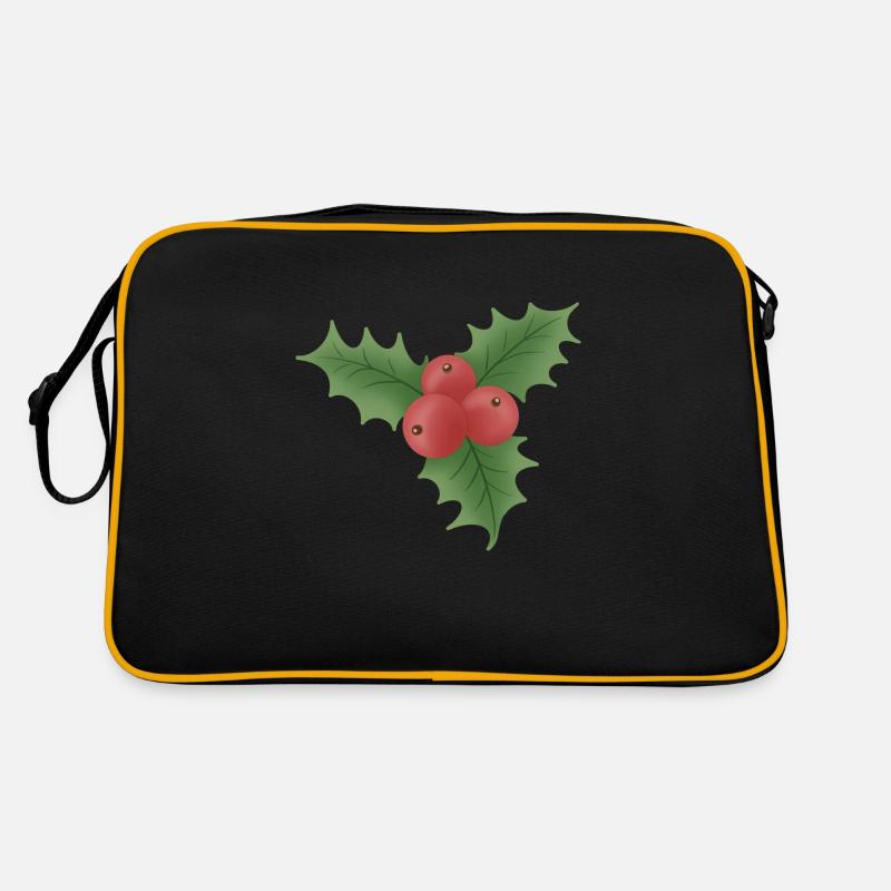 Weihnachten Mistelzweig mit roten Beeren - Retro Tasche - Schwarz/Gold