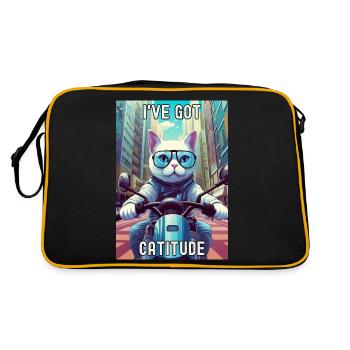 A Stylish Cat Riding a Scooter in the City - Retro Bag - black/gold - Back