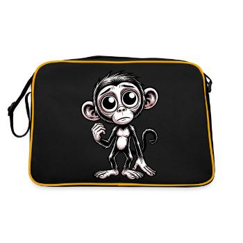 Trauriger Schimpanse süß emotional - Retro Tasche - Schwarz/Gold - Hinten