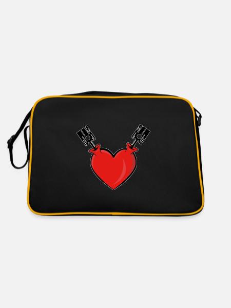 Heart Engine Piston 4 stroke car gift tuning car - Retro Bag - black/gold - Back