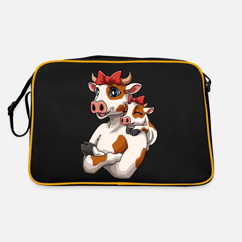 Mutter Kind Kuh Kalb Kälbchen für Mama und - Retro Tasche - Schwarz/Gold