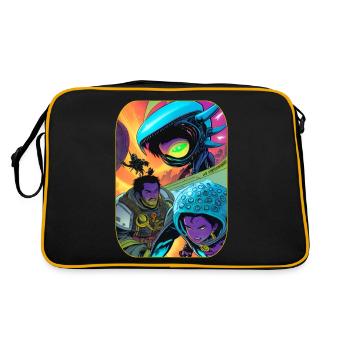 Dessin animé de science-fiction avec des extraterrestres et des astronautes - Sac Retro - noir/or - Dos