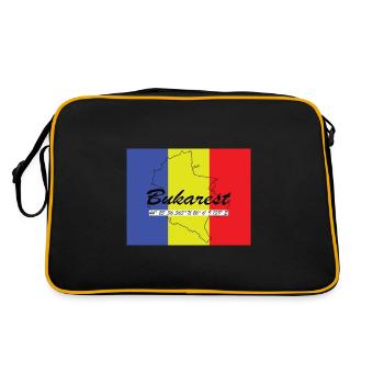 Bukarest - Hauptstadt mit GPS & Flagge - Retro Tasche - Schwarz/Gold - Hinten
