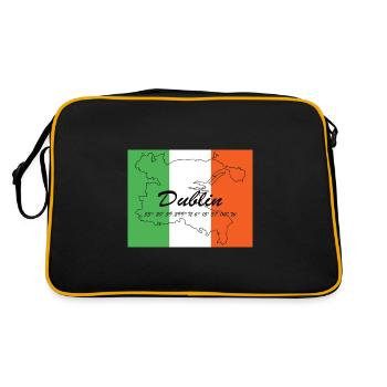 Dublin - Hauptstadt mit GPS & Flagge - Retro Tasche - Schwarz/Gold - Hinten