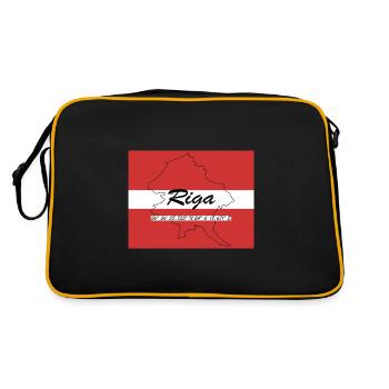 Riga - Hauptstadt mit GPS & Flagge - Retro Tasche - Schwarz/Gold - Hinten