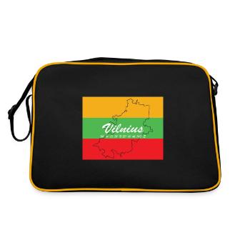 Vilnius - Hauptstadt mit GPS & Flagge - Retro Tasche - Schwarz/Gold - Hinten
