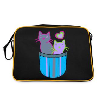 Retro Katzen Tasche Katzen Kinder 80er - Retro Tasche - Schwarz/Gold - Hinten