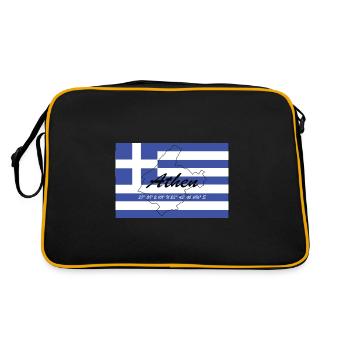 Athen - Hauptstadt mit GPS & Flagge - Retro Tasche - Schwarz/Gold - Hinten
