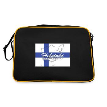 Helsinki - Hauptstadt mit GPS & Flagge - Retro Tasche - Schwarz/Gold - Hinten