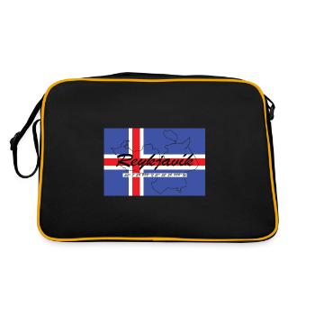 Reykjavik - Hauptstadt mit GPS & Flagge - Retro Tasche - Schwarz/Gold - Hinten