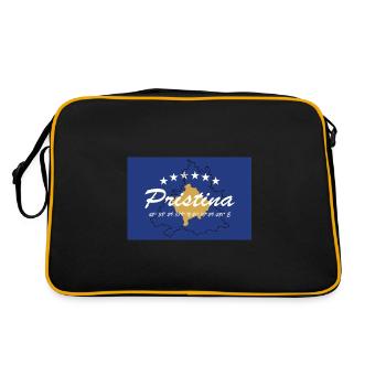 Pristina - Hauptstadt mit GPS & Flagge - Retro Tasche - Schwarz/Gold - Hinten