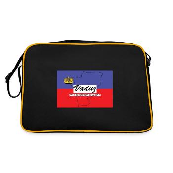 Vaduz - Hauptstadt mit GPS & Flagge - Retro Tasche - Schwarz/Gold - Hinten