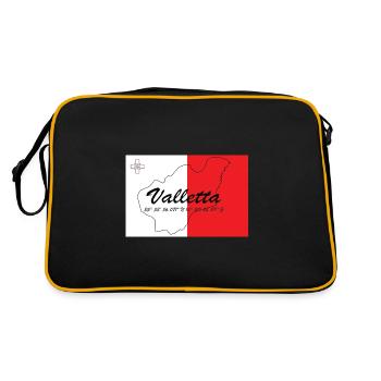 Valletta - Hauptstadt mit GPS & Flagge - Retro Tasche - Schwarz/Gold - Hinten