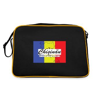 Chisinau - Hauptstadt mit GPS & Flagge - Retro Tasche - Schwarz/Gold - Hinten