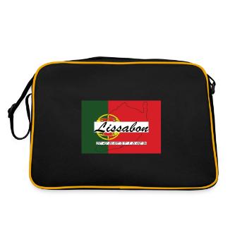 Lissabon - Hauptstadt mit GPS & Flagge - Retro Tasche - Schwarz/Gold - Hinten