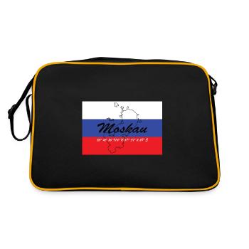 Moskau - Hauptstadt mit GPS & Flagge - Retro Tasche - Schwarz/Gold - Hinten