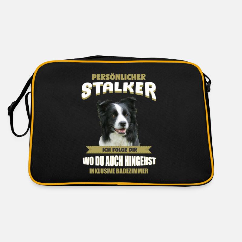 Border Collie Hund - Border Collie - Retro Tasche - Schwarz/Gold