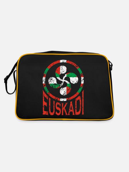 Flagge von Euskadi. Lauburu Baskenland. Ikurriña - Retro Tasche - Schwarz/Gold - Hinten