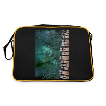Naturbild Holzsteg mit Fischen - Geschenkidee - Retro Tasche - Schwarz/Gold - Hinten
