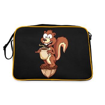 Benno the Squirrel (mit Eichel) - Retro Tasche - Schwarz/Gold - Hinten