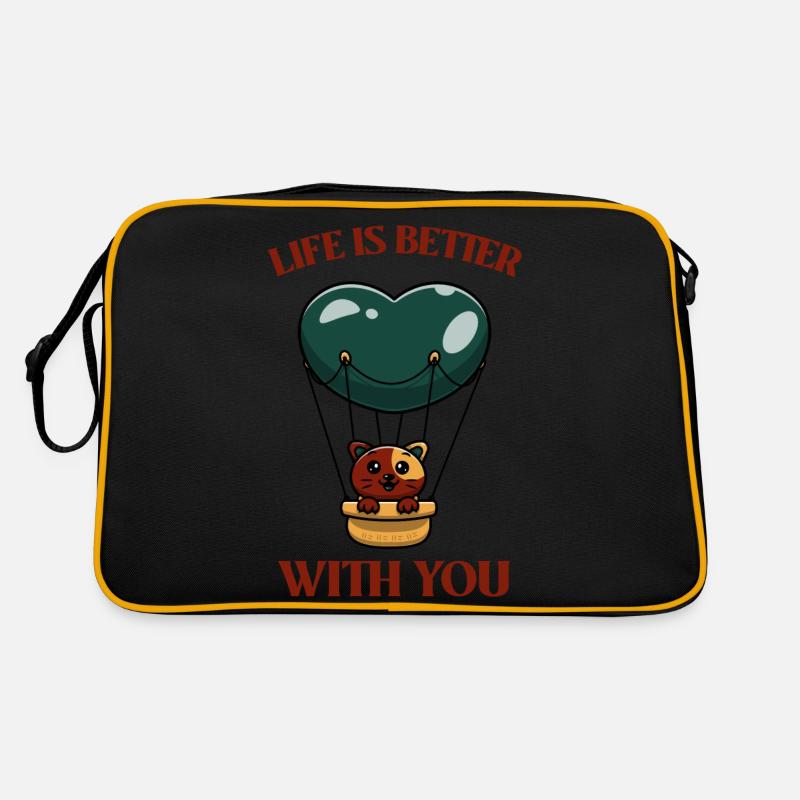 Heißluftballon Katze Retro Tasche