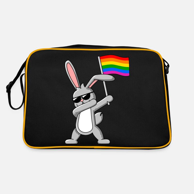 Dabbing Rabbit avec le drapeau arc-en-ciel LGBTQ de la Gay Pride Sac Retro