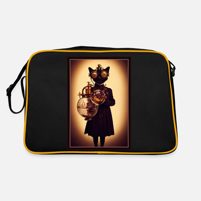 Steampunk-Katze - Retro Tasche - Schwarz/Gold