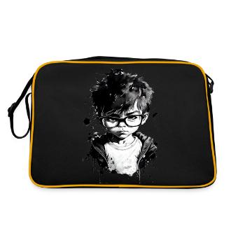 Petit garçon de dessin animé avec des lunettes - Sac Retro - noir/or - Dos