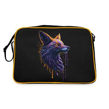 Orange und lila Farbe Fuchskopf Illustration Desi - Retro Tasche - Schwarz/Gold - Hinten