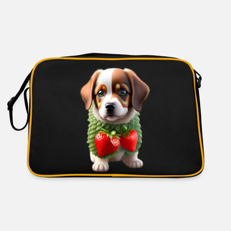 Hund mit Erdbeeren Retro Tasche